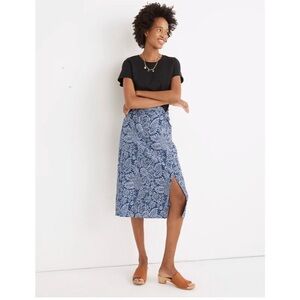 Madewell Blue Paisley Midi Skirt
